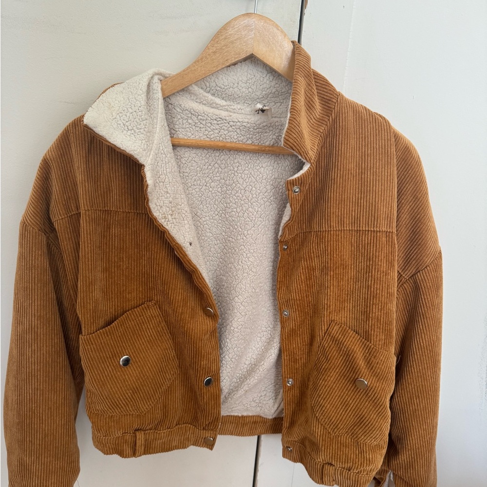 Tan Corduroy Jacket with White Lining